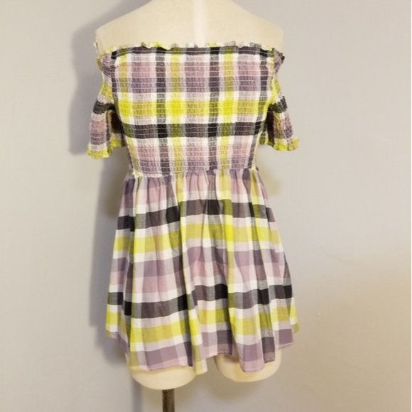 TORRID MULTI PLAID SMOCKED OFF THE SHOULDER TOP NEW W/TAGS BABYDOLL SUMMER 2X - Picture 7 of 7